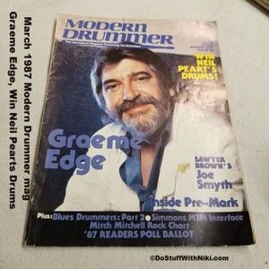 March 1987 Modern Drummer mag Graeme Edge, Win Neil Pearts Drums